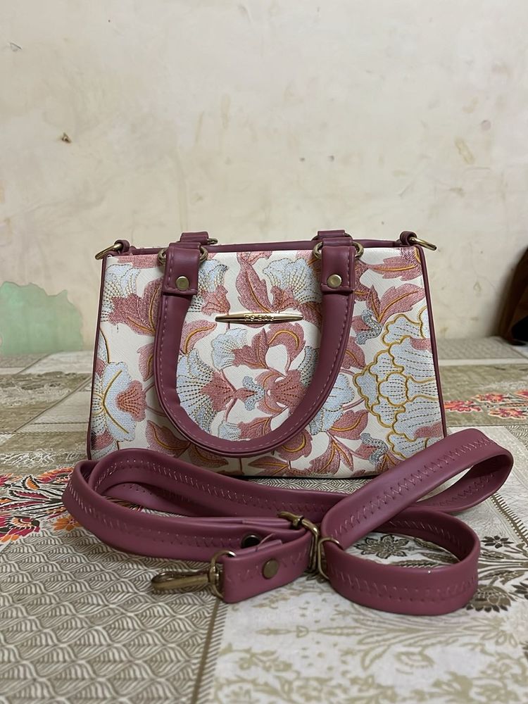 Floral Print Handbag with Strap