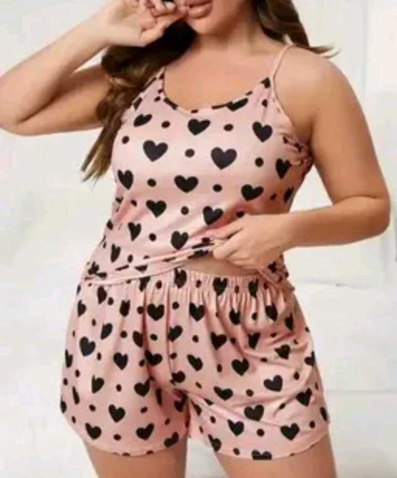 Pink Heart Print Pajama Set