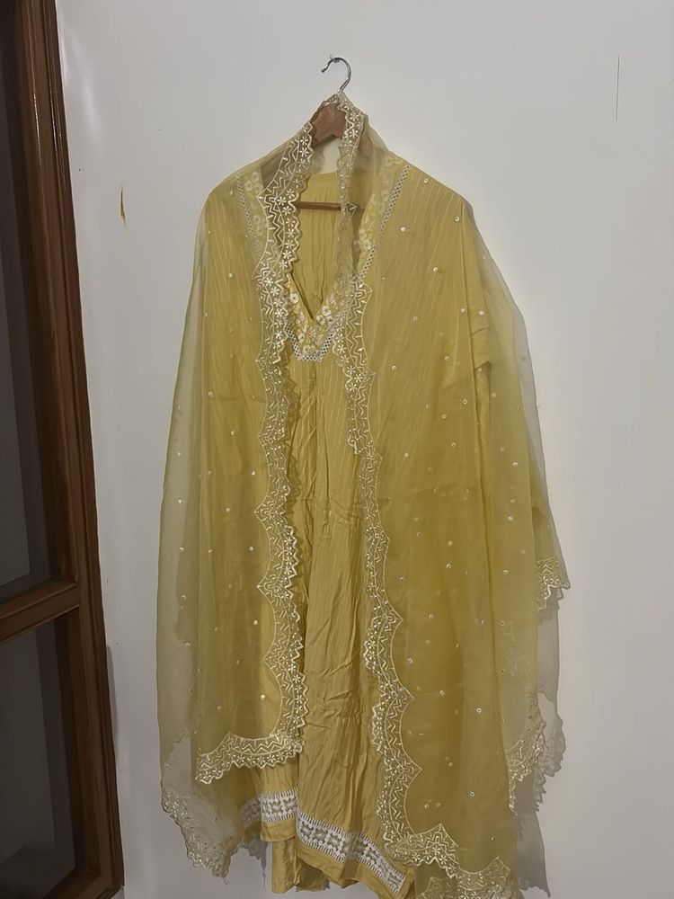 elegant suit set with organza dupatta