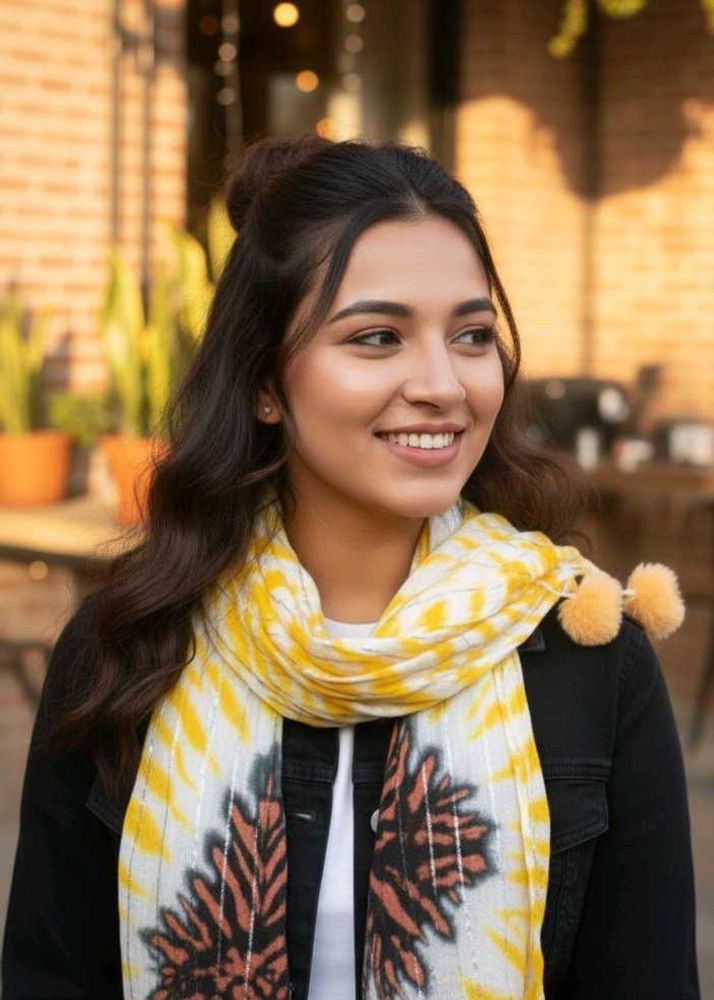 Yellow Scarf with Pom Po