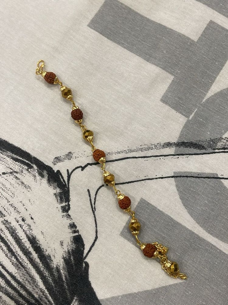 Elegant Rudraksha &amp; Gold Tone Bracelet