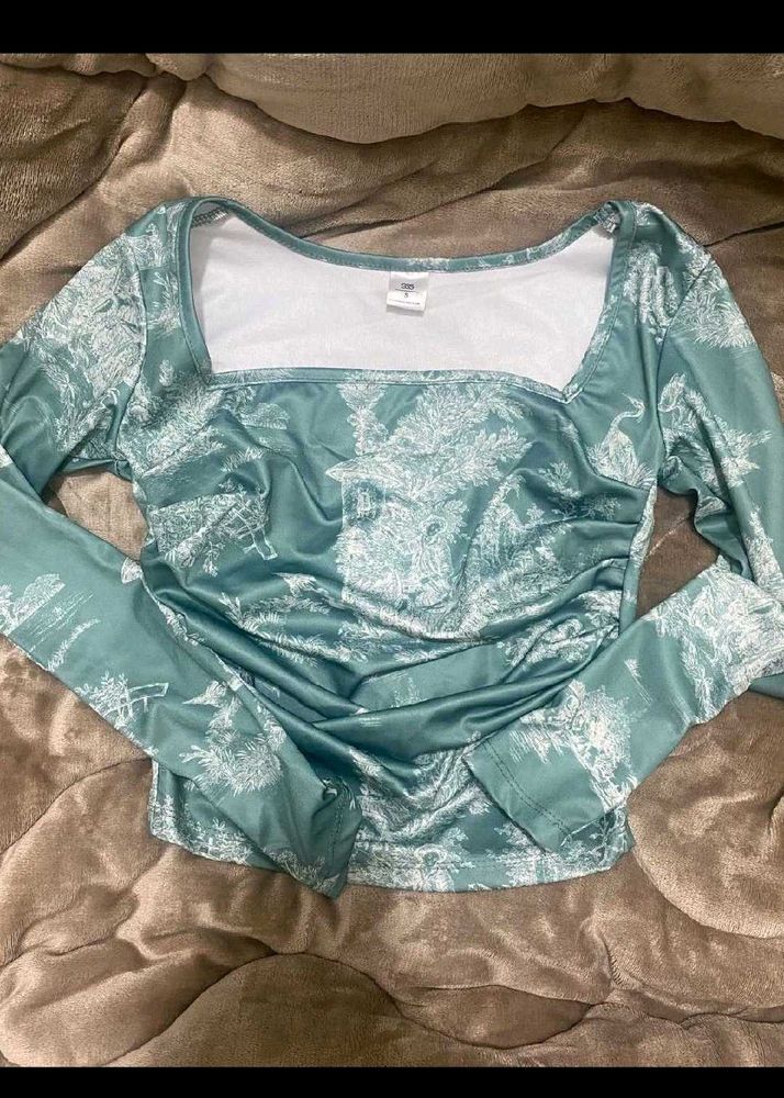 Stylish Ruched Print Long Sleeve Top