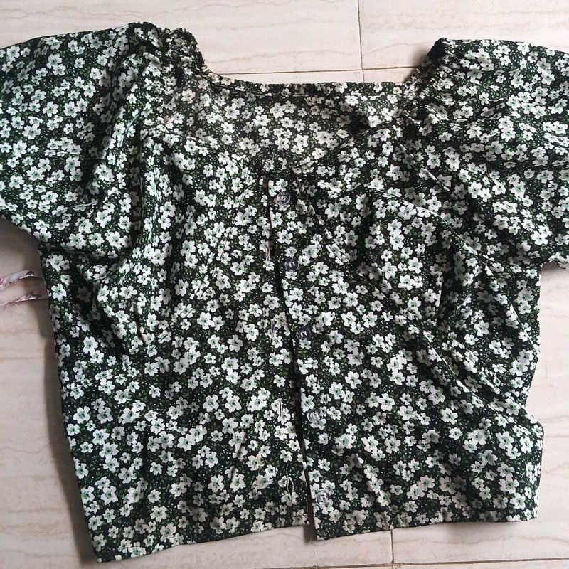 Vintage Floral Print Puff Sleeve Blouse