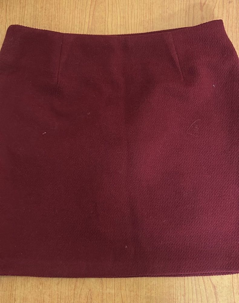 Maroon Textured Mini Skirt