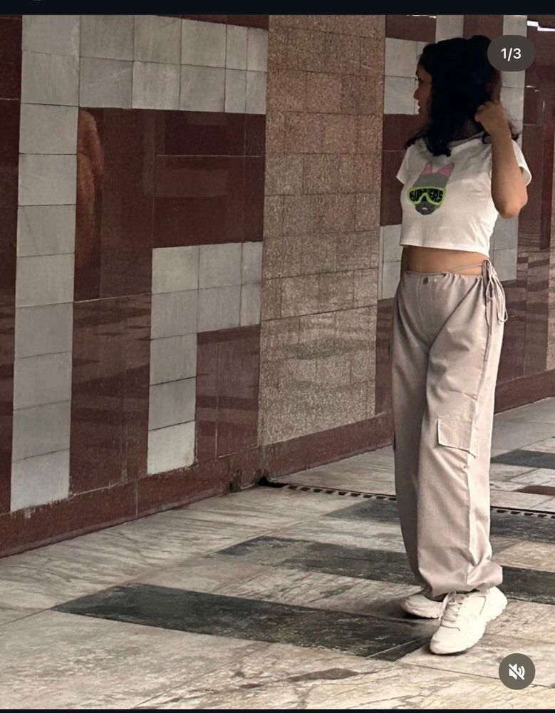 Stylish Beige parachute pants
