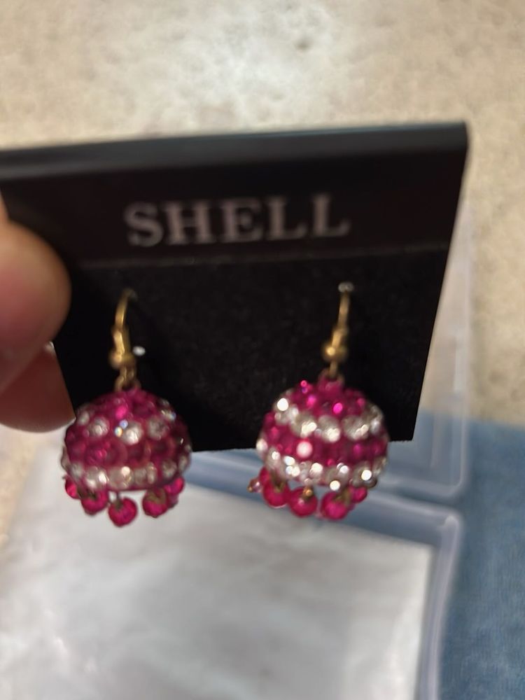 Stunning lakh material Pink &amp; White Jhumka Earring