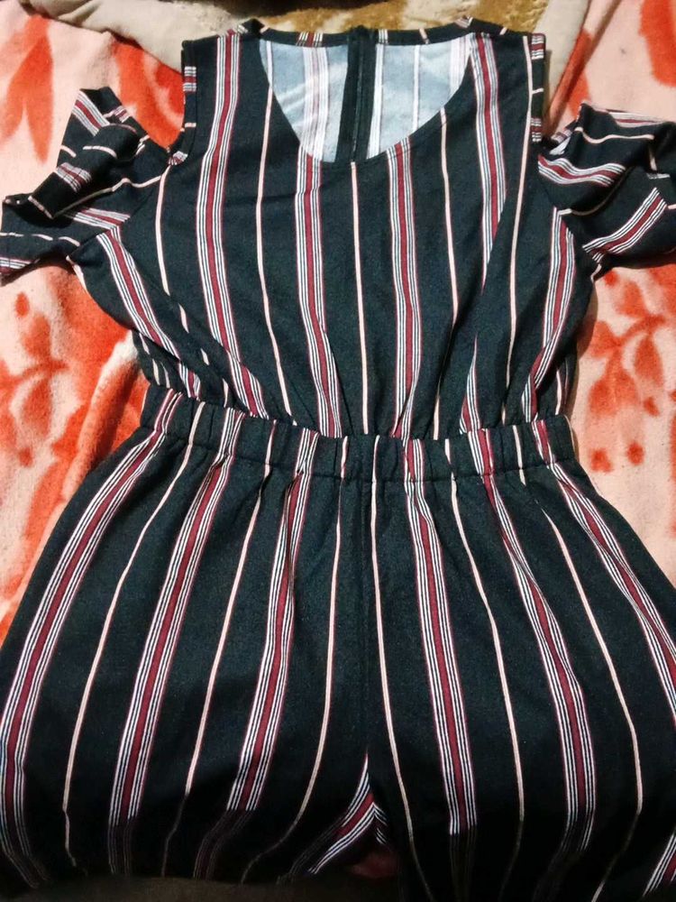 Striped Cold Shoulder Jumpsuit