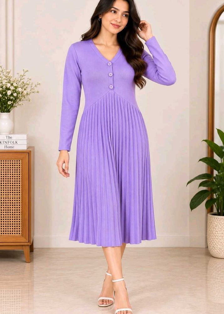 Lavender Ribbed Knit Midi Dress