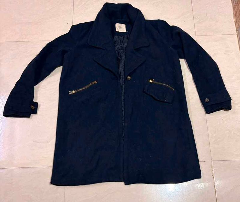 korean Chic Navy Blue Long Coat