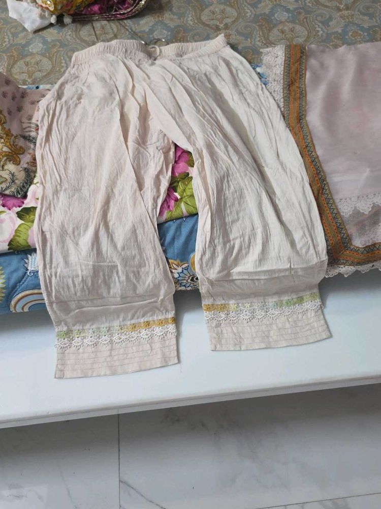Cream Lace Trim Palazzo Pants