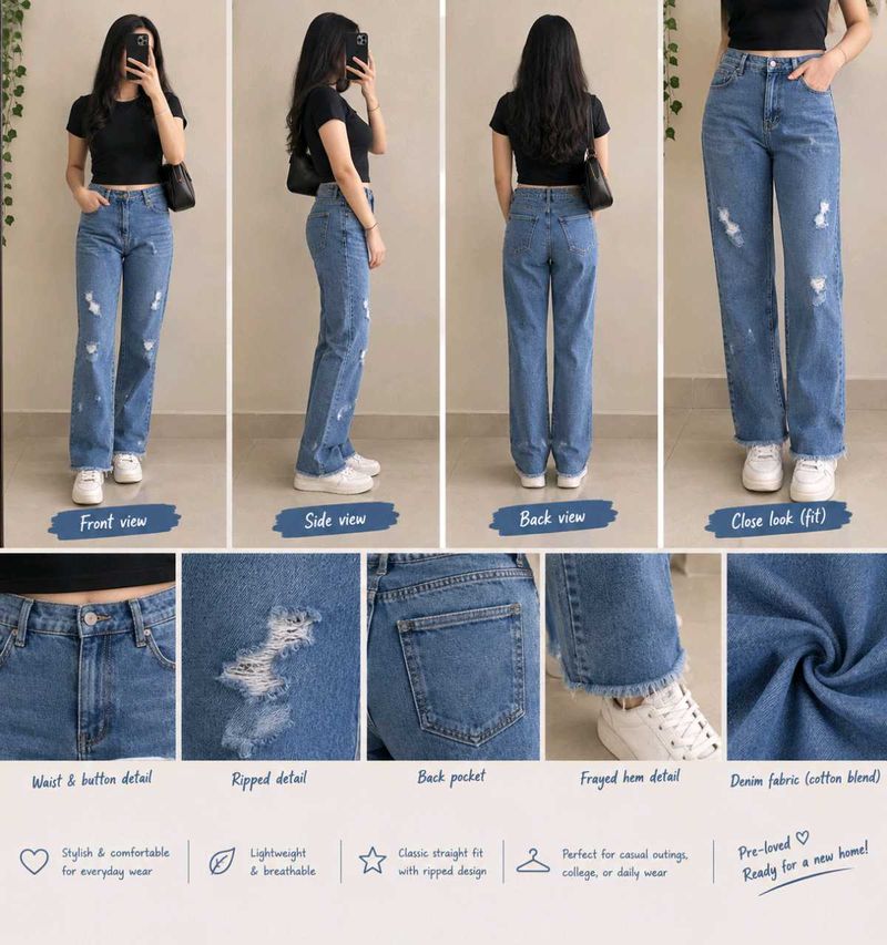 Distressed Straight Leg Jeans