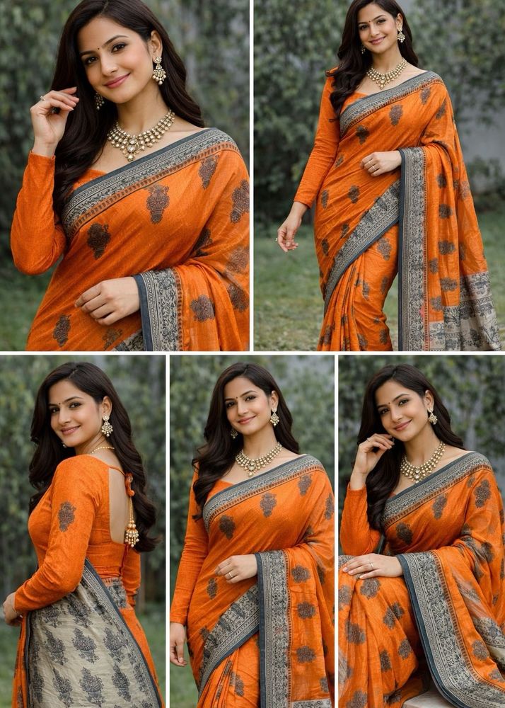 Elegant Orange Printed Saree