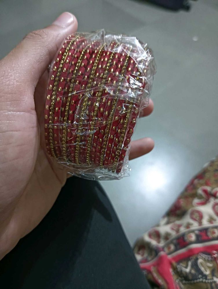 Red &amp; Gold Beaded Bangles