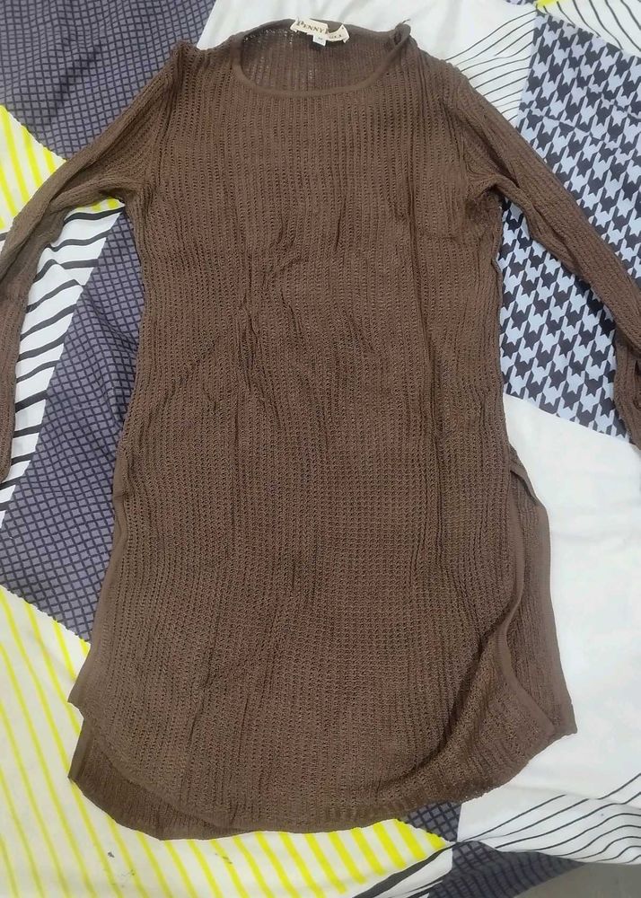 Brown Textured Long Sleeve Top