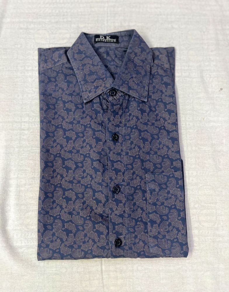 Stylish Men's Blue Paisley Print Shirt