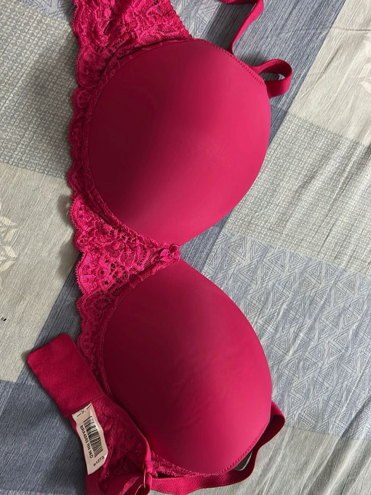 Pink Lace Trim Bra