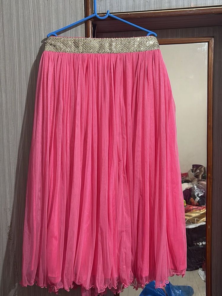 Pink Net Skirt with Gold Detail