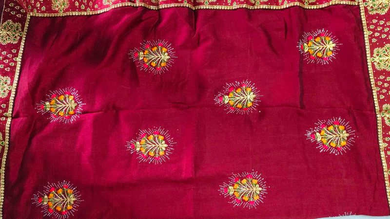 Maroon Embroidered Silk Saree
