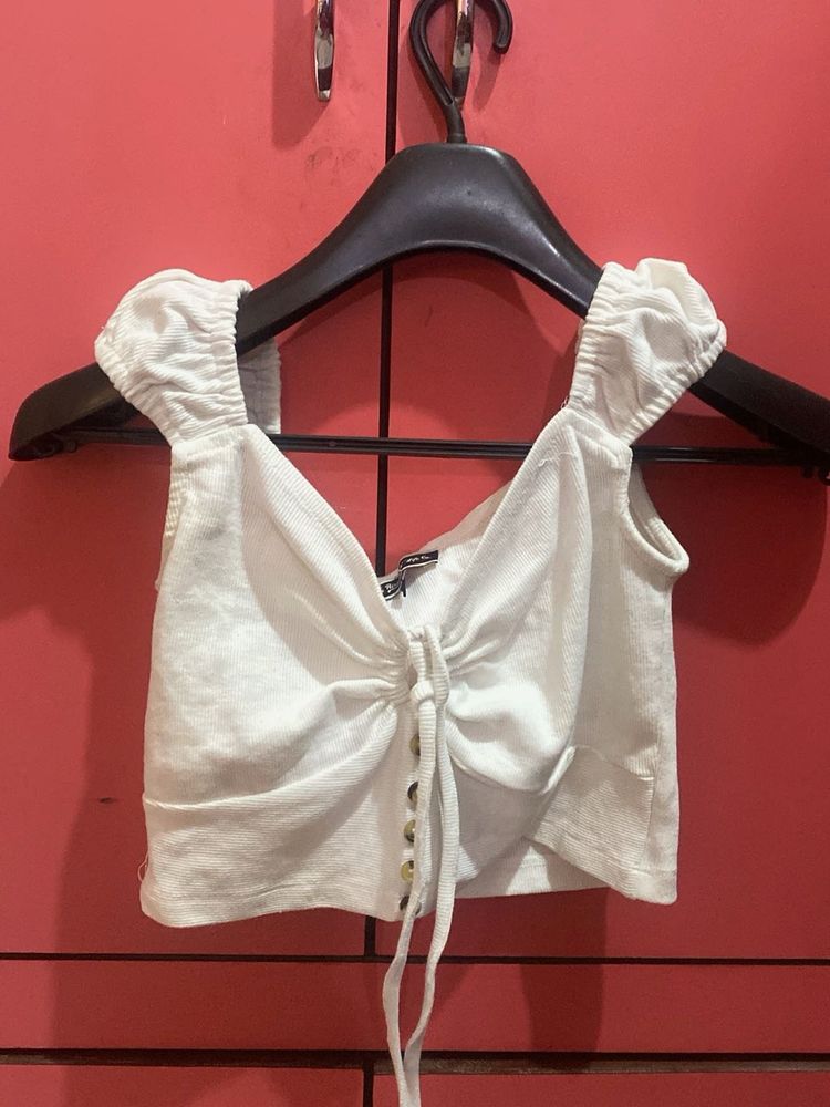 White Ruched Crop Top