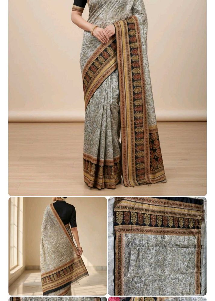 Elegant Grey Floral Print Saree
