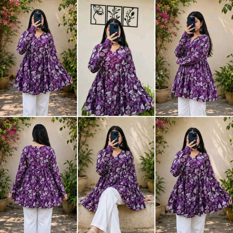 Beautiful Purple Floral Kurti-All Size