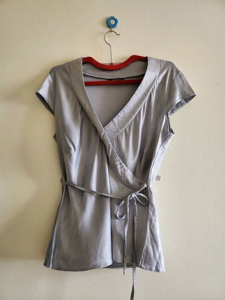 Satin V Neck Tie Top