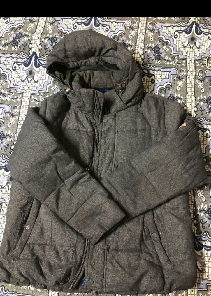 Men's Grey Hooded Puffer Jacket