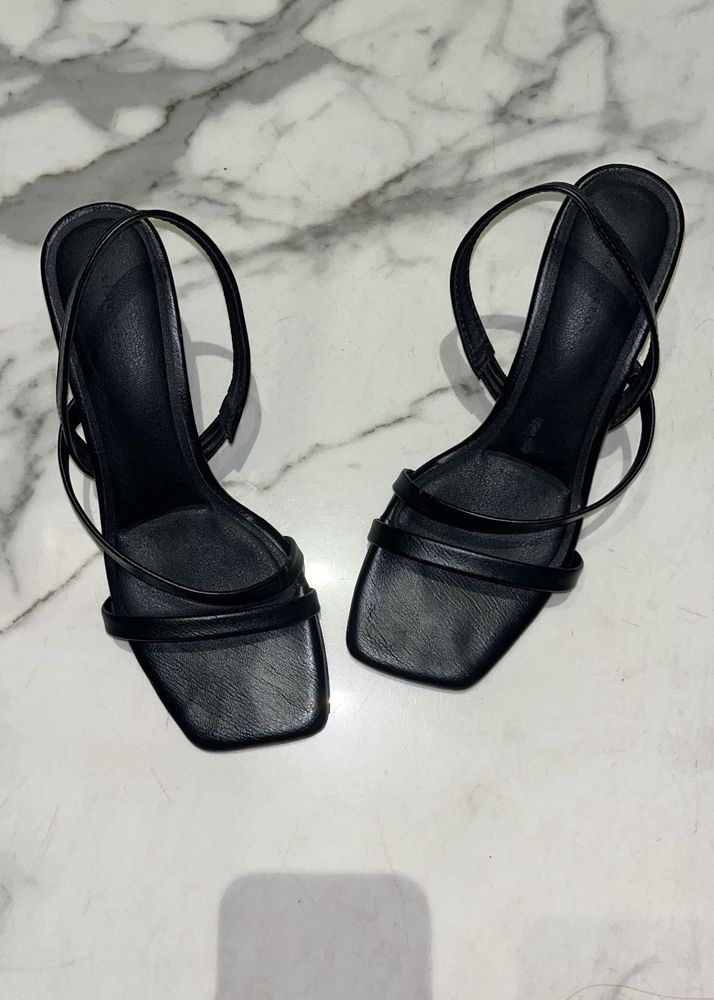 Square Toe Strappy Leather Heels