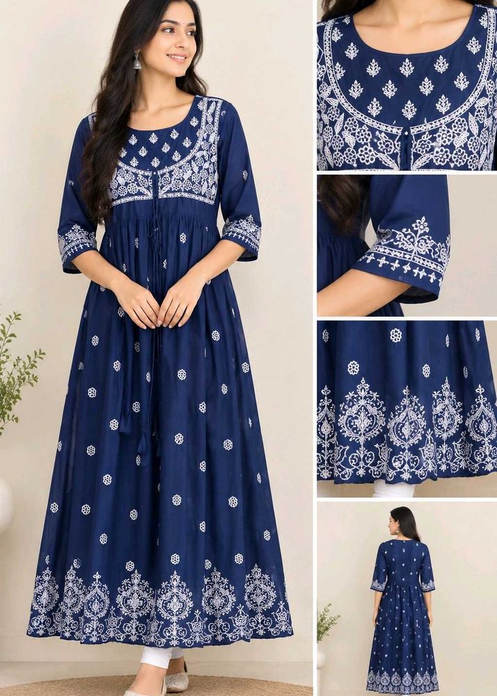 Elegant Navy Blue Embroidered Kurta