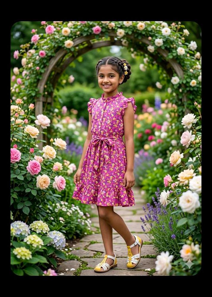 8-10 year Charming Floral Print Dress for Girls