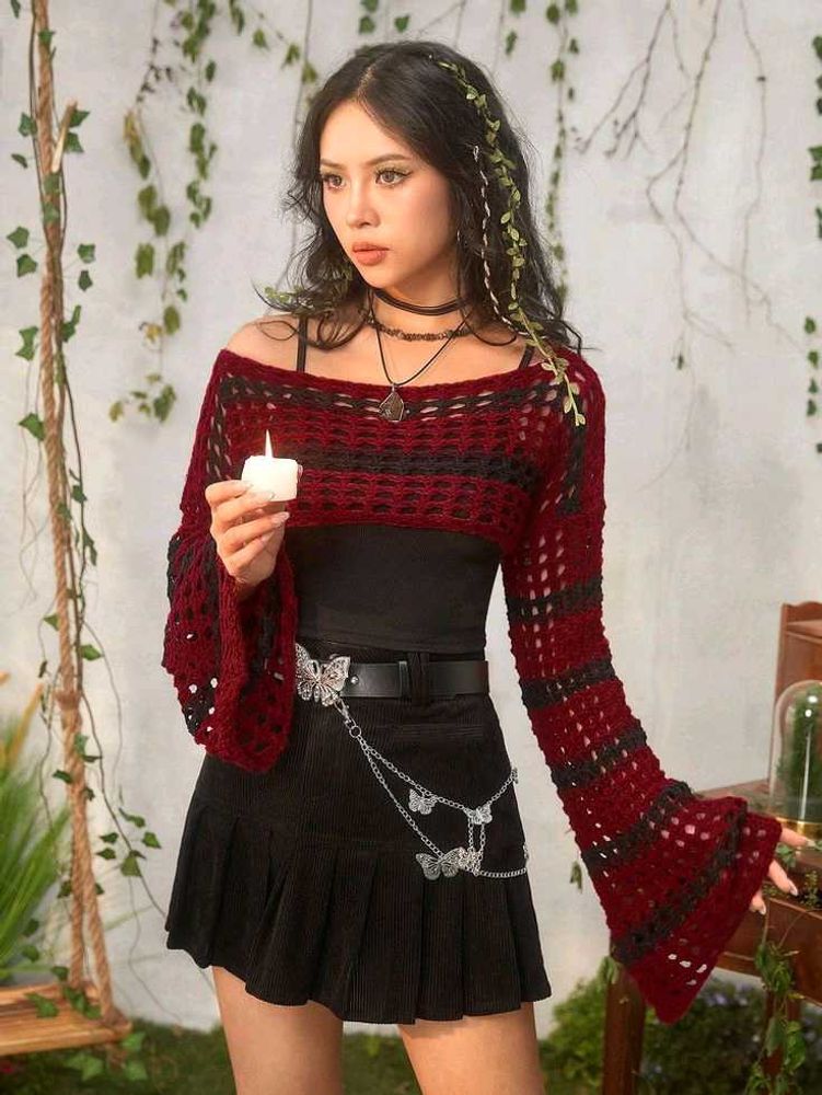 Boho Crochet Bell Sleeve Top
