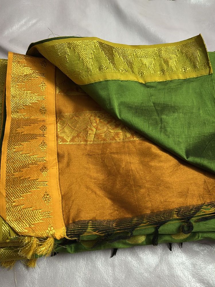 Green &amp; Gold Silk Saree