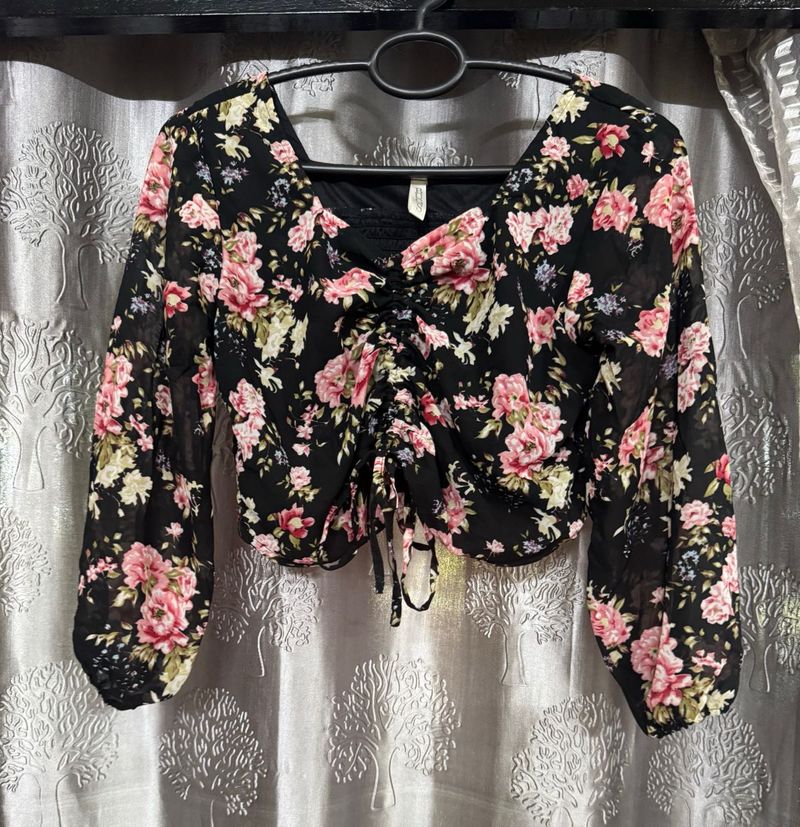 Floral Print Ruched Crop Top