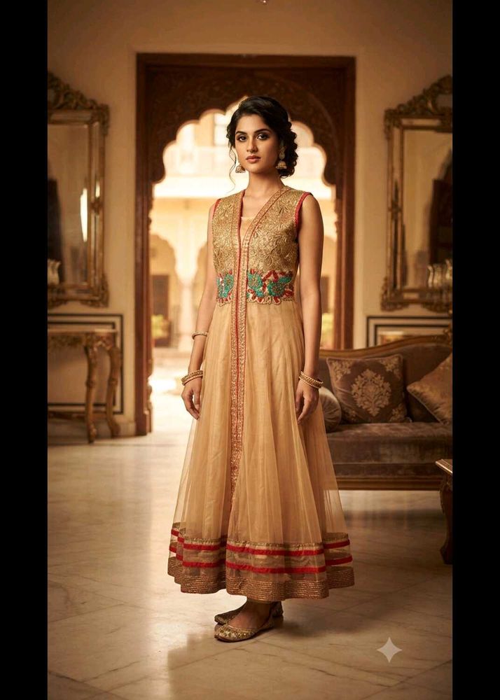 Gold Embroidered Anarkali Kurti