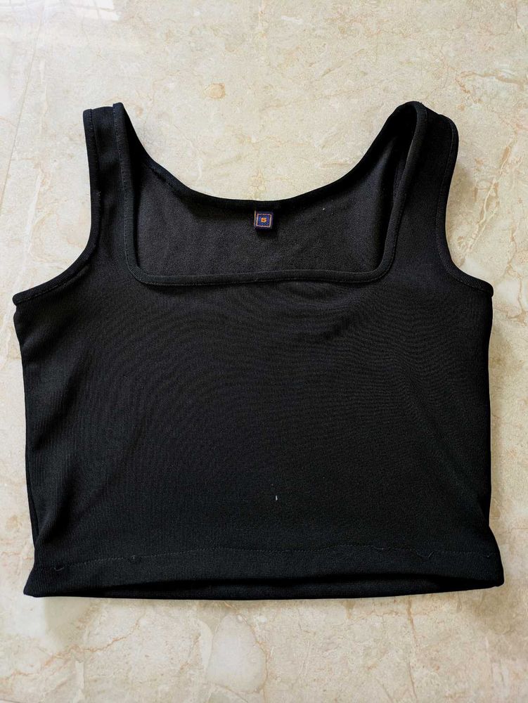 Black Square Neck Ribbed Tank Top