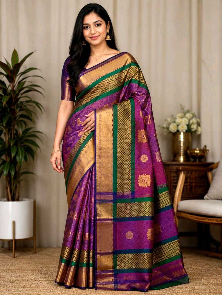 Elegant Silk Saree with Green Border