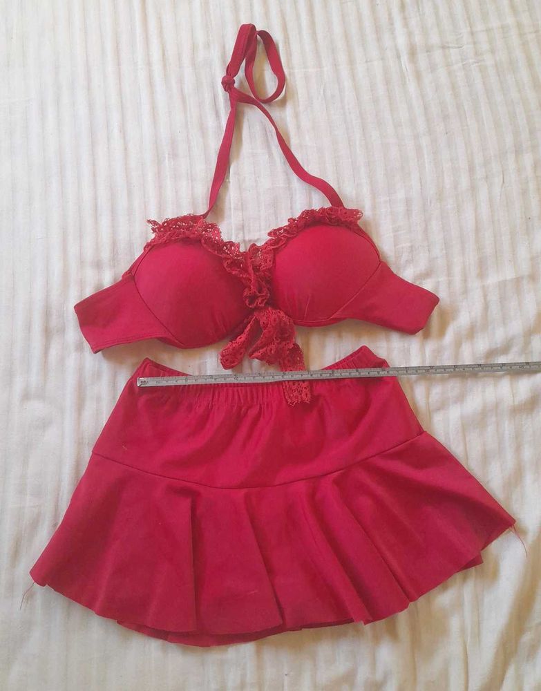 Red Skuarts Bikini Set with Cover up