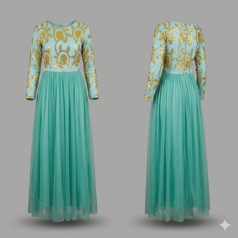 Stunning Teal Sequin Ethnic Gown