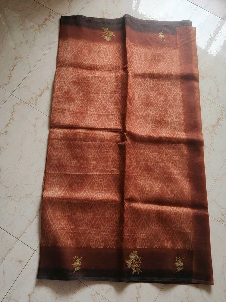 Beautiful Brown Saree with Gold Embroidery