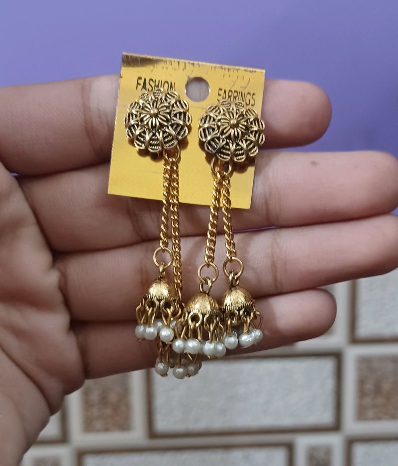 Golden Oxidised Earrings