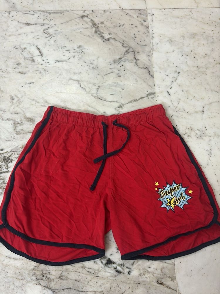 Red "Super Girl" Shorts