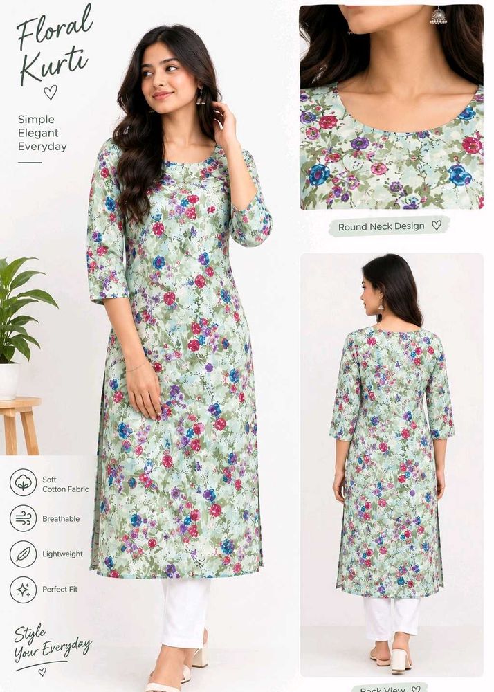 Light Green Floral Kurta size ( XXL )