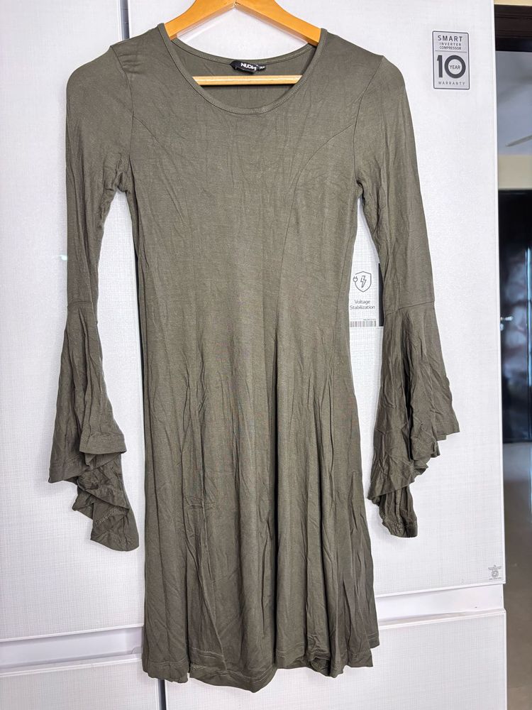 Olive Green Bell Sleeve Dress