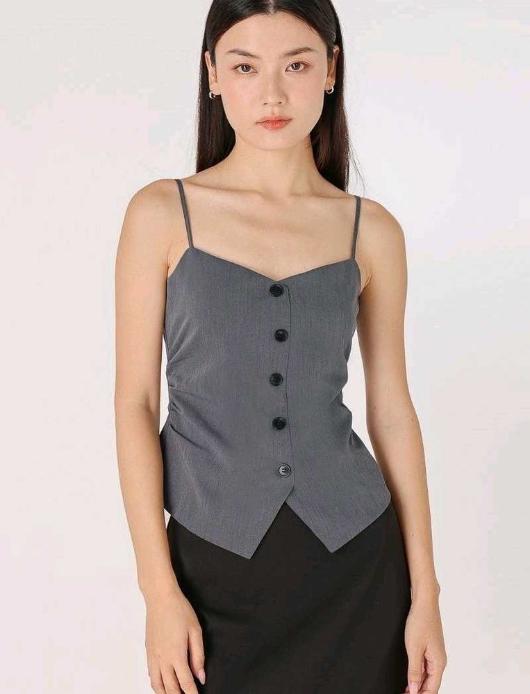 Chic Grey Button-Up Formal Top
