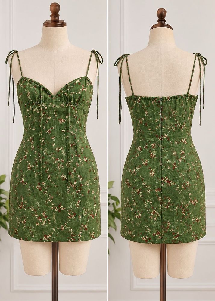 Green Floral Print Mini Dress