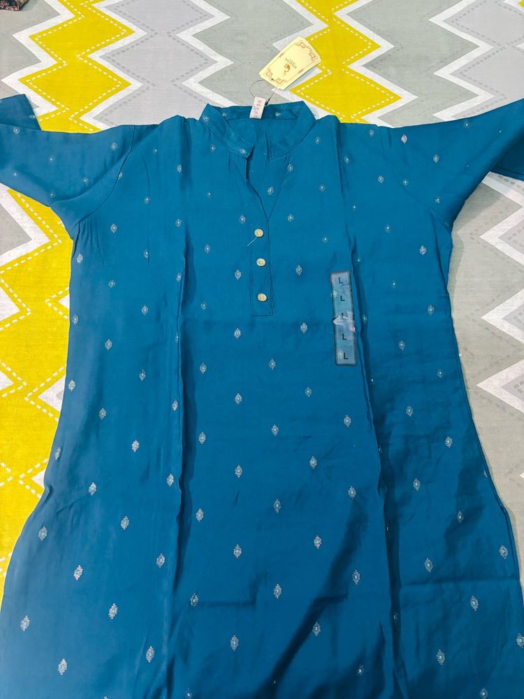Teal Blue Embroidered Kurta