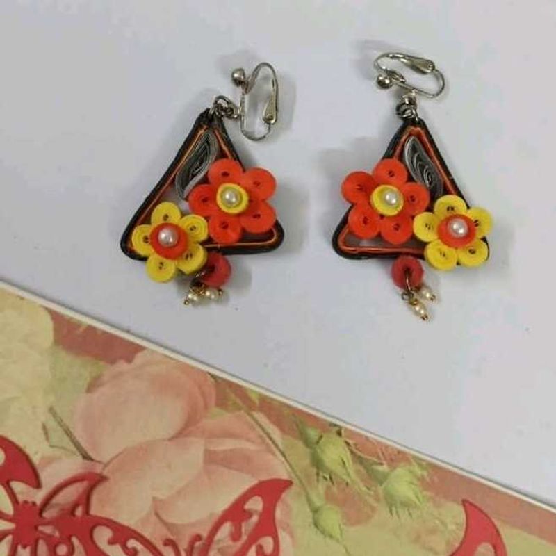 Quilled Floral Triangle Earrings