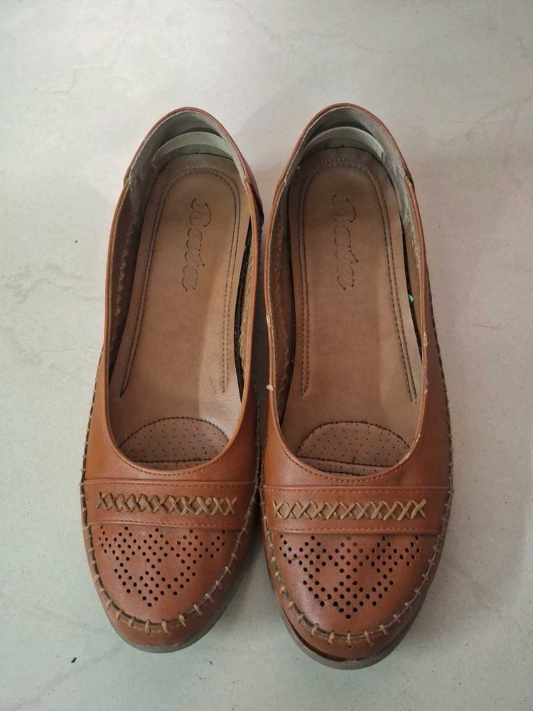 Bata Brown Leather Ballet Flats