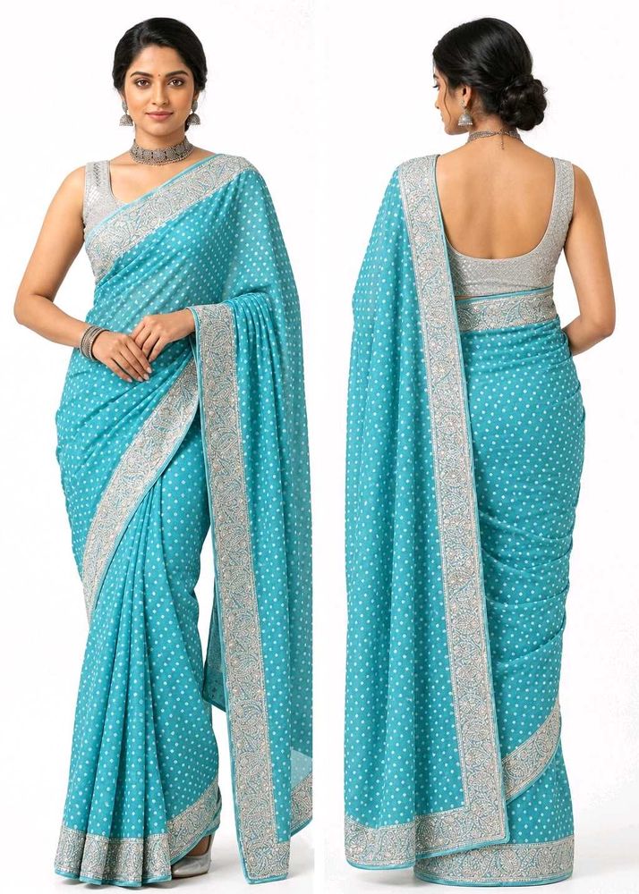 Elegant Turquoise Blue Designer Saree with Silver