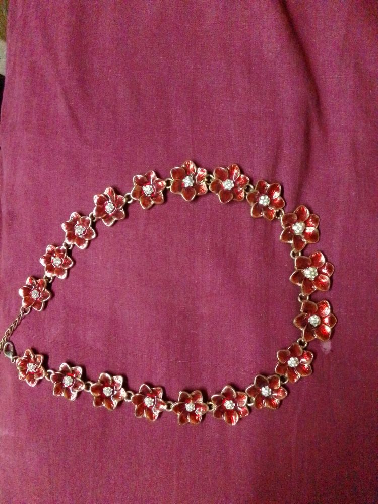 Maroon Color Flower Design Necklace